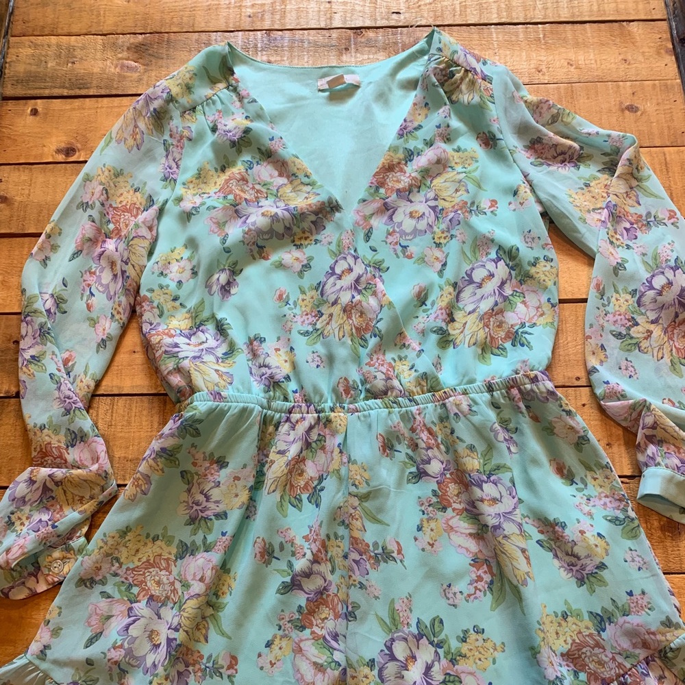 Mint floral romper